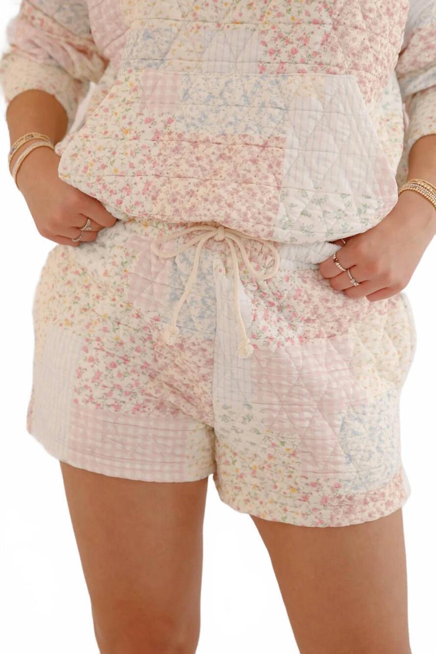 NEW SUNKISSED COCONUT patchwork quilted shorts in pastel floral